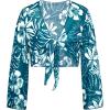 imageGRACE KARIN Teen Girls Bathing Suits Kids 4 Piece Long Sleeve Swimsuit Kimono Up Pants Bikini Tankini Set SwimwearPeacock Blue