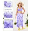imageGRACE KARIN Teen Girls Bathing Suits Kids 4 Piece Long Sleeve Swimsuit Kimono Up Pants Bikini Tankini Set SwimwearPurplecoconut Tree