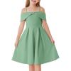 imageGRACE KARIN Girls Elegant Dress Off Shoulder ALine Casual Party Dresses for 614 YearsGreen
