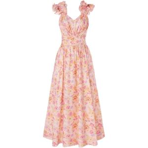 imageGRACE KARIN 2025 Womens Summer Floral Print Dress Sleeveless Casual Flowy Sundress A Line Ruffle Wedding Guest OutfitApricot Floral