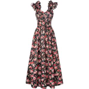 imageGRACE KARIN 2025 Womens Summer Floral Print Dress Sleeveless Casual Flowy Sundress A Line Ruffle Wedding Guest OutfitBlack Red