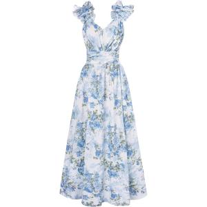 imageGRACE KARIN 2025 Womens Summer Floral Print Dress Sleeveless Casual Flowy Sundress A Line Ruffle Wedding Guest OutfitBlue Green