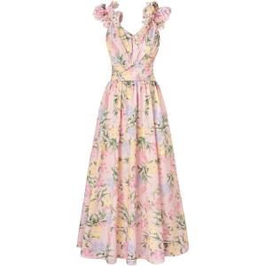 imageGRACE KARIN 2025 Womens Summer Floral Print Dress Sleeveless Casual Flowy Sundress A Line Ruffle Wedding Guest OutfitBlue Yellow