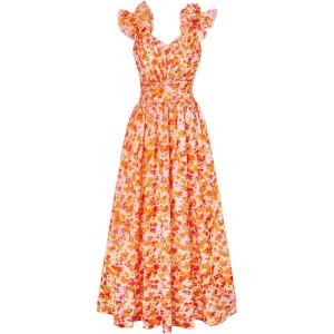 imageGRACE KARIN 2025 Womens Summer Floral Print Dress Sleeveless Casual Flowy Sundress A Line Ruffle Wedding Guest OutfitOrange