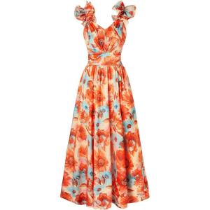 imageGRACE KARIN 2025 Womens Summer Floral Print Dress Sleeveless Casual Flowy Sundress A Line Ruffle Wedding Guest OutfitOrange Floral