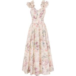 imageGRACE KARIN 2025 Womens Summer Floral Print Dress Sleeveless Casual Flowy Sundress A Line Ruffle Wedding Guest OutfitPurple