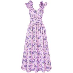 imageGRACE KARIN 2025 Womens Summer Floral Print Dress Sleeveless Casual Flowy Sundress A Line Ruffle Wedding Guest OutfitPurple Green