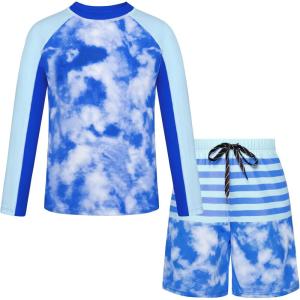 imageGRACE KARIN Boys Two Piece Swimwear Rash Guard Swimsuit with Trunks Bathing Suit Swim Set 512YBlue