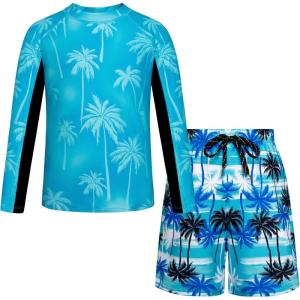 imageGRACE KARIN Boys Two Piece Swimwear Rash Guard Swimsuit with Trunks Bathing Suit Swim Set 512YTeal