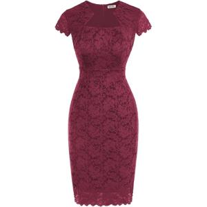 imageGRACE KARIN Cocktail Dress for Women Cap Sleeve Lace Dress for Wedding Guest Business Casual DressesBurgundy