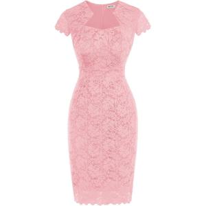 imageGRACE KARIN Cocktail Dress for Women Cap Sleeve Lace Dress for Wedding Guest Business Casual DressesCandy Pink