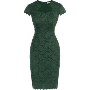 imageGRACE KARIN Cocktail Dress for Women Cap Sleeve Lace Dress for Wedding Guest Business Casual DressesDark Green