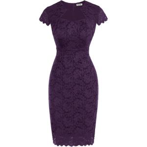 imageGRACE KARIN Cocktail Dress for Women Cap Sleeve Lace Dress for Wedding Guest Business Casual DressesDark Purple