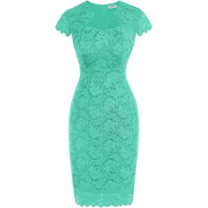 imageGRACE KARIN Cocktail Dress for Women Cap Sleeve Lace Dress for Wedding Guest Business Casual DressesLight Blue Green