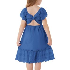 imageGRACE KARIN Girls Bow Back Dress Summer Beach Party Casual Sundress Ruffle Backless Dress for Teens Girls Size 614Dark Blue