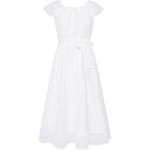 imageGRACE KARIN Girls Dress Formal Party Wedding Guest Pageant Dress for Teen Girls Ruffle Backless Maxi Sundress Size 614White