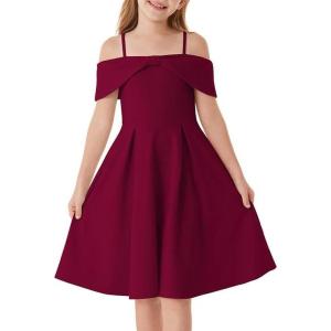 imageGRACE KARIN Girls Elegant Dress Off Shoulder ALine Casual Party Dresses for 614 YearsDark Red