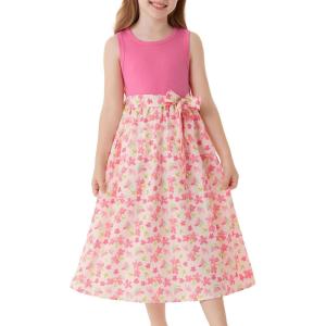 imageGRACE KARIN Girls Summer Dress for Teen Girls Floral Sleeveless Casual Sundress Midi Flowy Dress with Pocket Size 512Pink