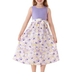 imageGRACE KARIN Girls Summer Dress for Teen Girls Floral Sleeveless Casual Sundress Midi Flowy Dress with Pocket Size 512Purple