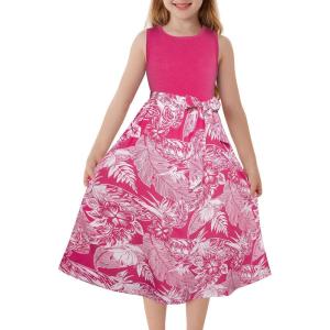 imageGRACE KARIN Girls Summer Dress for Teen Girls Floral Sleeveless Casual Sundress Midi Flowy Dress with Pocket Size 512Rose Red