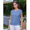 imageGRACE KARIN 2025 Casual Summer Crochet Open Front Cardigan for Women Button Down Sweater Vest Tops Beach Swim Cover UpLight Blue