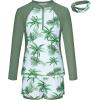 imageGRACE KARIN Girls 2Piece Rash Guard Set Long Sleeve Swimwear with Hairband 512YGreen Coconut Tree