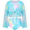 imageGRACE KARIN Girls Bathing Suit Adjustable Taniki Swimsuit Tie Front 4 Piece Bikini Set with Kimono Cover Up 614Bluegreen
