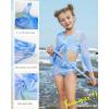 imageGRACE KARIN Girls Bathing Suit Adjustable Taniki Swimsuit Tie Front 4 Piece Bikini Set with Kimono Cover Up 614Bluepurple