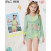 imageGRACE KARIN Girls Bathing Suit Adjustable Taniki Swimsuit Tie Front 4 Piece Bikini Set with Kimono Cover Up 614Greendaisy