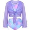 imageGRACE KARIN Girls Bathing Suit Adjustable Taniki Swimsuit Tie Front 4 Piece Bikini Set with Kimono Cover Up 614Purplemermaid