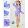 imageGRACE KARIN Girls Bathing Suit Adjustable Taniki Swimsuit Tie Front 4 Piece Bikini Set with Kimono Cover Up 614Purplemermaid
