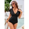 imageGRACE KARIN Womens One Piece Swimsuits Tummy Control 2025 V Neck Wrap Bathing Suits Ruched Ruffle Slimming SwimwearBlack