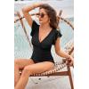 imageGRACE KARIN Womens One Piece Swimsuits Tummy Control 2025 V Neck Wrap Bathing Suits Ruched Ruffle Slimming SwimwearBlack
