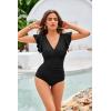 imageGRACE KARIN Womens One Piece Swimsuits Tummy Control 2025 V Neck Wrap Bathing Suits Ruched Ruffle Slimming SwimwearBlack