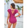 imageGRACE KARIN Womens One Piece Swimsuits Tummy Control 2025 V Neck Wrap Bathing Suits Ruched Ruffle Slimming SwimwearRose Red