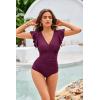 imageGRACE KARIN Womens One Piece Swimsuits Tummy Control 2025 V Neck Wrap Bathing Suits Ruched Ruffle Slimming SwimwearWine Red