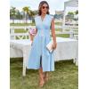 imageGRACE KARIN Womens Summer Casual Dress V Neck Cap Sleeve Zipper Front Flowy Midi Dress with PocketsLight Blue