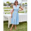 imageGRACE KARIN Womens Summer Casual Dress V Neck Cap Sleeve Zipper Front Flowy Midi Dress with PocketsLight Blue
