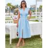 imageGRACE KARIN Womens Summer Casual Dress V Neck Cap Sleeve Zipper Front Flowy Midi Dress with PocketsLight Blue