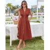 imageGRACE KARIN Womens Summer Casual Dress V Neck Cap Sleeve Zipper Front Flowy Midi Dress with PocketsRust Red