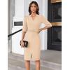 imageGRACE KARIN Womens Work Dress 34 Sleeve V Neck Bodycon Sheath Dress Zipper Up Office Business Dresses with BeltApricot