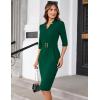 imageGRACE KARIN Womens Work Dress 34 Sleeve V Neck Bodycon Sheath Dress Zipper Up Office Business Dresses with BeltDark Green