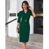imageGRACE KARIN Womens Work Dress 34 Sleeve V Neck Bodycon Sheath Dress Zipper Up Office Business Dresses with BeltDark Green