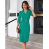 imageGRACE KARIN Womens Work Dress 34 Sleeve V Neck Bodycon Sheath Dress Zipper Up Office Business Dresses with BeltGreen