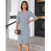 imageGRACE KARIN Womens Work Dress 34 Sleeve V Neck Bodycon Sheath Dress Zipper Up Office Business Dresses with BeltLight Gray