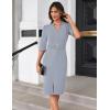 imageGRACE KARIN Womens Work Dress 34 Sleeve V Neck Bodycon Sheath Dress Zipper Up Office Business Dresses with BeltLight Gray