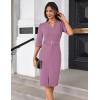 imageGRACE KARIN Womens Work Dress 34 Sleeve V Neck Bodycon Sheath Dress Zipper Up Office Business Dresses with BeltLilac