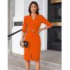 imageGRACE KARIN Womens Work Dress 34 Sleeve V Neck Bodycon Sheath Dress Zipper Up Office Business Dresses with BeltOrange