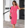 imageGRACE KARIN Womens Work Dress 34 Sleeve V Neck Bodycon Sheath Dress Zipper Up Office Business Dresses with BeltRose