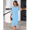 imageGRACE KARIN Womens Work Dress 34 Sleeve V Neck Bodycon Sheath Dress Zipper Up Office Business Dresses with BeltSky Blue